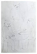 Three men at a table, drawing by Henri Gaudier-Brzeska